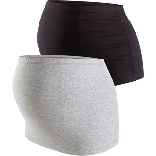 Umstands-Set NEUN MONATE "2er Pack Bauchbänder für Schwangerschaft und Stillzeit", Damen, grau (grau, schwarz), Obermaterial: 81% Baumwolle, 14% Viskose, 5% Elasthan. Graumeliert (Obermaterial): 95% Baumwolle, 5% Elasthan, unifarben, Basic, KOB Set-Artikel, Maternity Belly Belts