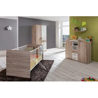 WIMEX Babyzimmer-Komplettset WIMEX "Bergamo", weiß (san remo eiche nb, alpinweiß), B/H: 70cm x 140cm, Holzwerkstoff, Schlafzimmermöbel-Sets, Bett + Wickelkommode + 2 trg. Schrank