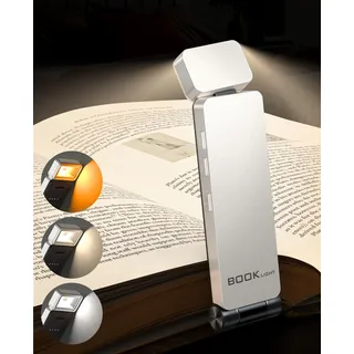 Tyreses Leselampe Buch Klemme, USB Wiederaufladbare Buchlampe, LED Klemmleuchte, 3 Farben und 3 Helligkeit Stufenlos Einstellbar, Blaulicht-Blockierung Geschenk für Kinder und Bücherwürmer (Weiß)