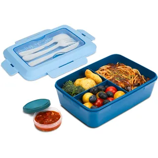 Oamwrae 1300 ml Bento Box Kinder mit Besteck, Auslaufsichere Lunchbox Erwachsene mit Fächern, Brotdose für Schule, Büro und Camping, Mikrowellen- und Spülmaschinenfest