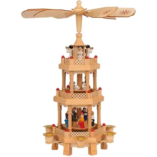 Spielwerk® Weihnachtspyramide 3-stöckig Drehbar Echtholz Handbemalt Indoor Weihnachtsdekoration Weihnachten Holzpyramide