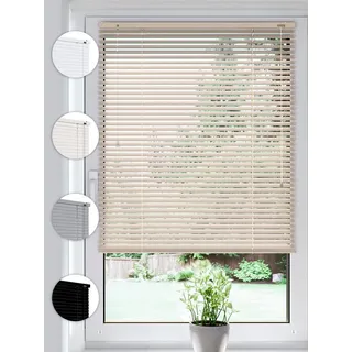 Sonello Jalousie Klemmfix ohne u. mit Bohren 75cm x 220cm Creme Aluminium Jalousette, Klemmfix, Inkl. Halterung für Decken- u. Wandmontage Alu Jalousie Fenster u. Tür, Blickdicht freihängend 75 cm x 220 cm