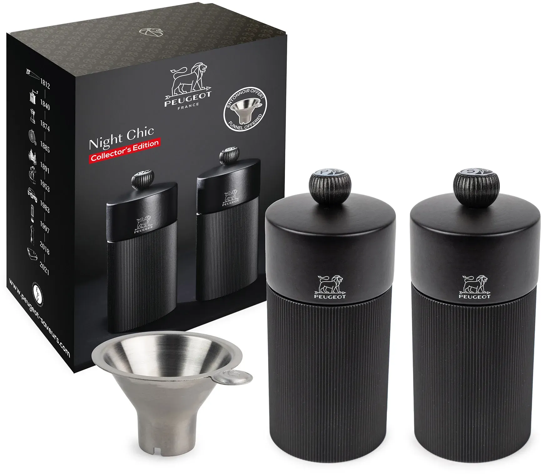 PEUGEOT Geschenkbox NIGHT CHIC Set Salzmühle Pfeffermühle LINE Z schwarz 12 cm