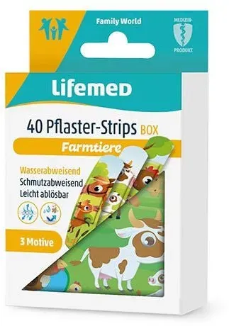 Lifemed Pflaster-Strips Box 6 cm x 1,7 cm farbig "Farmtiere" 6 Packungen à 40 Stück = 240 Stück