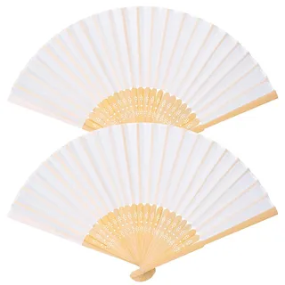 Handfächer Faltbare Fächer, Klein Handfächer aus Stoff für eine Abkühlung im Sommer, Chinesische Fächer Schwarz Taschenfächer Klappfächer für Hochzeite Bevorzugung Aufführung Tanz Dekoration (Weiß)
