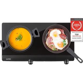 First Austria TZS First Austria Infrarot Doppelkochplatte elektrisch, 2500W Glaskeramik Herdplatte | stufenlose Temperaturregelung, Kochfeld Schwarz | Schwarz