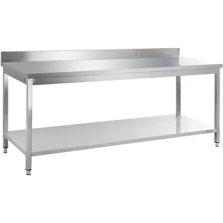 GastroHero Edelstahl Arbeitstisch Basic 20x7 mit Grundboden und Aufkantung