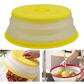 DUBENS Lebensmittel Mikrowelle Abdeckung, Mikrowelle Platte Abdeckung, Faltbare Platte Abdeckung, Ablauf Korb, Hitze Beständig, für Home Küche Camping Outdoor, Safe BPA FREI (Gelb)