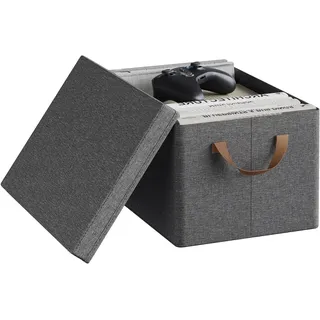 Woltu Aufbewahrungsbox (1 St., Set), mit Deckel, mit Griffen, faltbare Box für Kleidung Spielzeug grau 43 cm x 26 cm x 33 cm