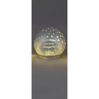 Formano Frühlingsdekoration 1 Stück Deko-Kugel Licht 10cm mit Spruch und Timer-silber- Spruch: Bleib so wie du bist..