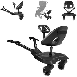 KIKKABOO Kinderwagen Trittbrett schwarz Ally mit Sitz universal, 2-Punkt-Gurt, Lenkrad