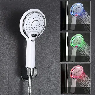 GuDoQi Led-duschkopf, Led-handbrause, 3-farben-duschkopf Mit 3 Farben Farbwechsel Temperaturregelung