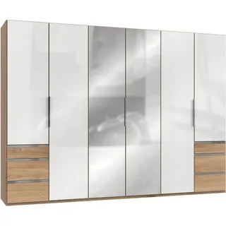 Level 300 x 216 x 58 cm Plankeneiche Nachbildung/Weißglas mit Glas- und Spiegeltüren