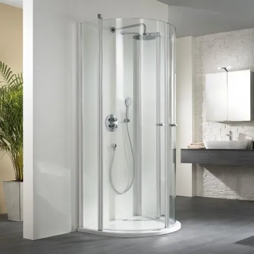 HSK Exklusiv Runddusche Halbkreis mit 2 Pendeltüren, 4-teilig, Größe: 96 x 82 x 200 cm, 480096-41-50, Duschkabine: Chromoptik: ESG klar