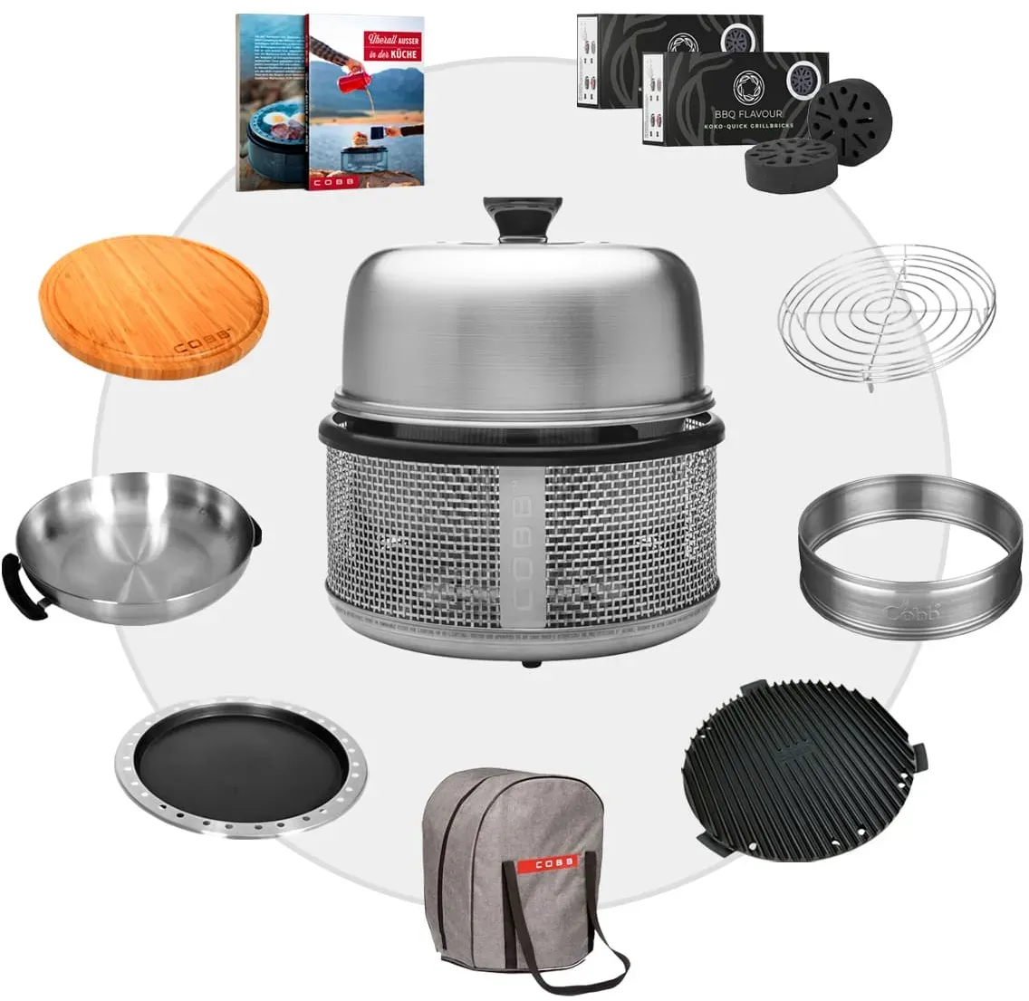 COBB Premier AIR DELUXE Grill ~ 10-teilig inkl. BBQ Flavour Quick Koko Briketts