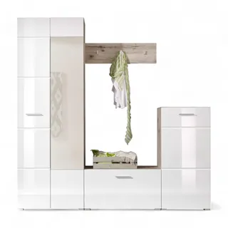 HBZ Stella Trading Sixx Weiß Hochglanz, Flurgarderobe mit Spiegel, BxHxT 195x195x36 cm (B/H/T)