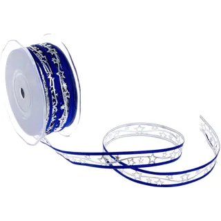 Deko AS GmbH Weihnachtsband mit Sternchen - blau/Silber - 15mm - 20m - 90159 70 (1,33€/m)