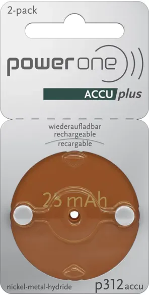 PowerOne P312 PR41 ACCUplus – Wiederaufladbare Hörgeräteakkus (2er Pack)