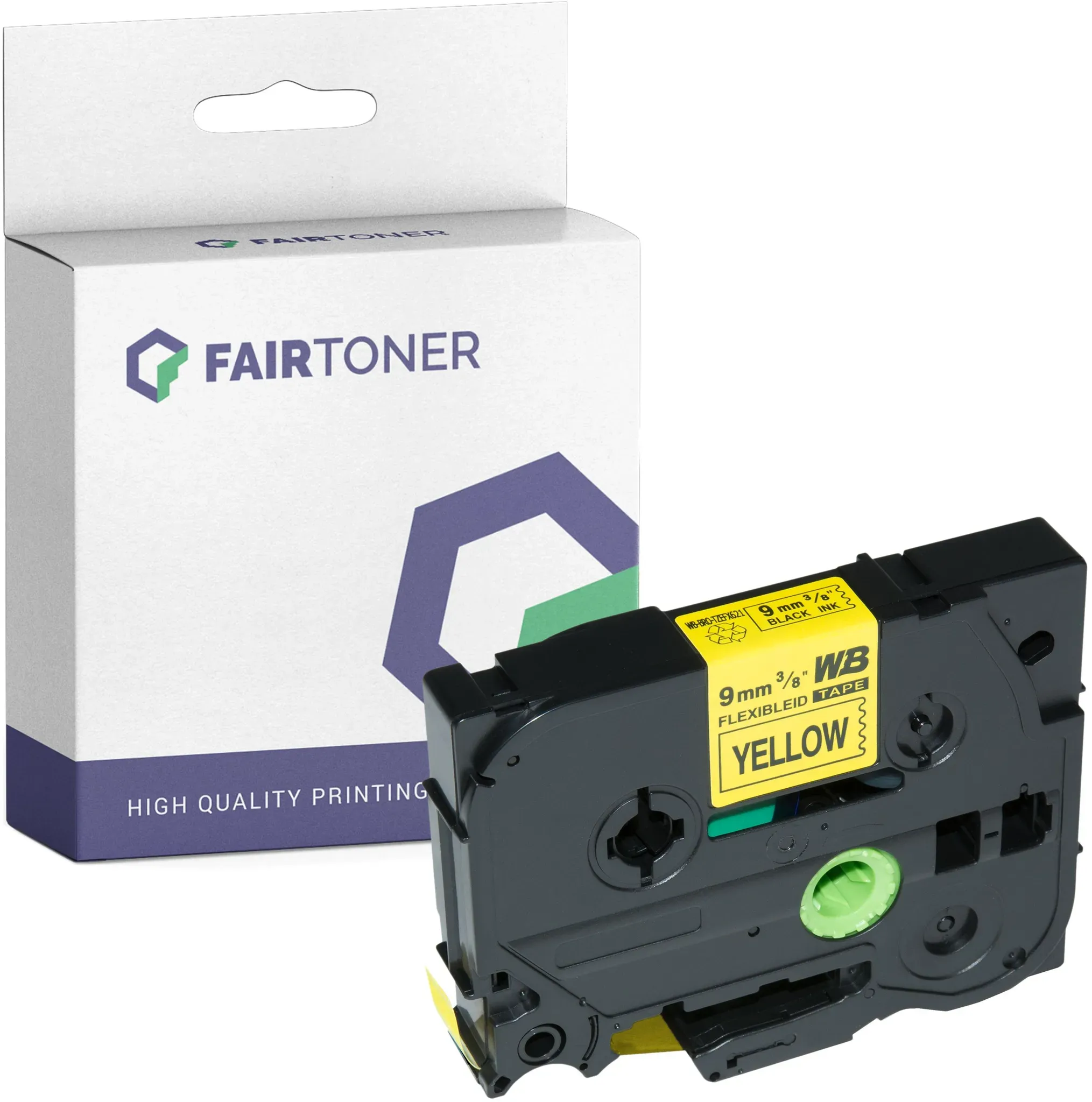Kompatibel für Brother P-Touch E 560 Series (TZE-FX621) Schriftband 9mm/8m Schwarz auf Gelb