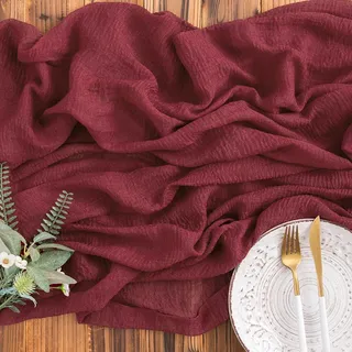 AOKSUNOVA Tischläufer Musselin Bordeaux Rot 80cm x 3m Tischläufer Käsetuch Hochzeit Waschbar