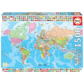 Educa - Politische Weltkarte, 1500 Teile Puzzle für Erwachsene | 1500 Teile Puzzle für Erwachsene und Kinder ab 14 Jahren (18500)