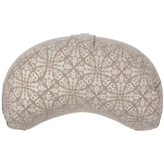Bodhi Meditationskissen Yogi Mond | Maharaja Collection | Halbmond Yogakissen mit Buchweizenfüllung | Bedruckter Bezug aus 100% Baumwolle | Kissen für Yoga & Meditation | Taupe-Silber/Raja
