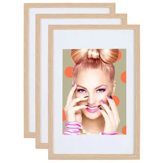 Ideal Trend 3er 5er Set Holz Bilderrahmen Lifestyle Plexi Foto Rahmen Collage Wanddeko Poster S111: Farbe: 3er Pack Eiche | Format: 40x50