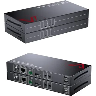 AV Access DisplayPort KVM Extender (HDBaseT) bis 100m, UHD 4K@30Hz DP KVM Extender, Bidirektionale RS232 und Einweg PoE, EDID Verwaltung, 2 Port USB 2.0, DP/Tastatur/Maus über Cat5e/6a Kabel