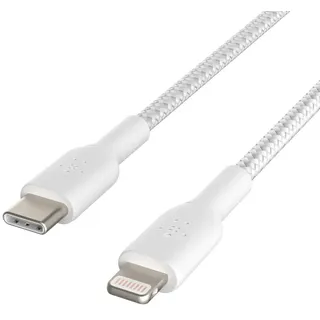 Belkin geflochtenes USB-C-/Lightning-Kabel (iPhone-Kabel zum Schnellladen für das iPhone 14 oder ältere Modelle) Boost Charge MFi-zertifiziertes iPhone USB-C-Kabel (2 m, Weiß)