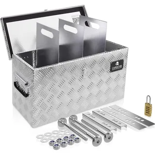 CARGO VA Intelligent Vehicle Accessories CargoVA Deichselbox Gr. XL, aus Aluminium Riffelblech, 76 Liter, mit Befestigung & Vorhängeschloss - Abschließbare Anhängerbox [70x25x30CM] - Transportbox