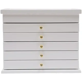 OUKANING 6 Lagen Schmuckkasten Holz Vintage Schmuckbox Mit Schubladen, Hochwertige Scharniere Und Raffinierte Griffe, Schmuckkästchen Freistehend, Geschenk (Weiß)