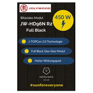 Jolywood Solar Jolywood JW-HD96N R2 450W Full Black – Bifazial Glas-Glas Modul
