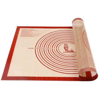 Super kitchen Antihafte Rutschfeste Backunterlage/Backmatte Silikon Groß 71x51cm Ausrollmatte Teigmatte Silikonmatte Backfolie Arbeitsmatte mit Messung für Fondant Gebäck Pizza Matte,BPA Frei (Rot)