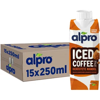 Alpro Iced Coffee Geröstete Mandel – Kaffee mit Mandeldrink – Von Natur aus laktose- und glutenfrei – Vegan und ideal für unterwegs – 15 x 250 ml