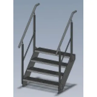 Stahltreppe 4-stufig mit Geländer Breite von 600 - 1400 mm Wandmontage - 1400 mm - RAL 6005 Moosgrün