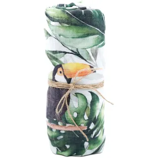 hutch&putch Mulltuch Bio Baumwolle 120x120cm - 100% Bio-Baumwolle - Spucktuch - Pucktuch - Kuscheltuch - Wickeltuch - Baby - Neugeborene - Geschenk zur Geburt (Tukan)