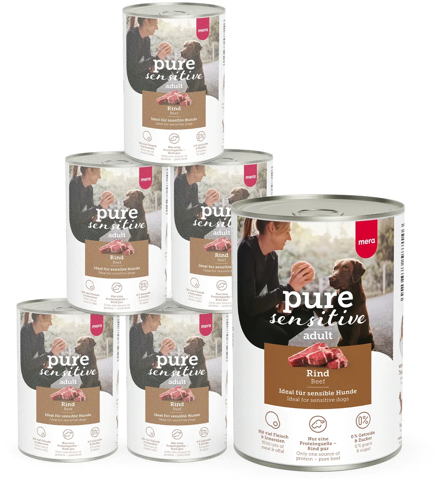 mera pure sensitive Rind Nassfutter für Hunde | Besonders für sensible Hunde geeignet | Hundefutter | Ohne Getreide 6 x 400g
