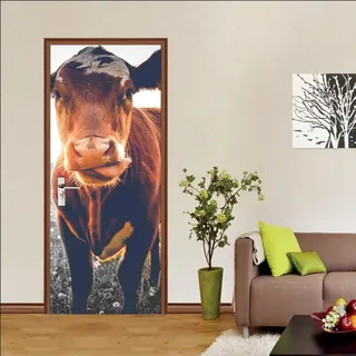 LuSeven türfolie selbstklebend Kuh Tier 80x200cm(31.49 inches * 78.74 inches) Türtapete Selbstklebend Türposter 3D PVC Türtapeten Innentür Fototapete Tür Dekoration 3D Türaufkleber Türtapete