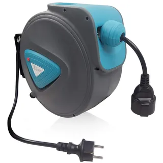 YUENFONG 20m Kabeltrommel Outdoor Automatik Kabelaufroller mti Überlastschutzthermostat, selbstaufrollend Elektrische Trommel 180° drehbar Wandhalterung inkl. Montagematerial, Blau
