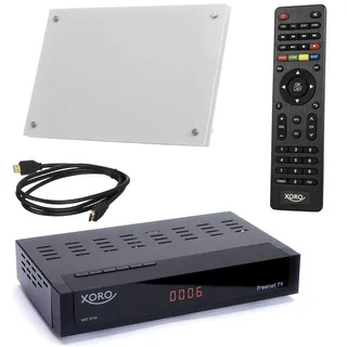 Xoro HRT 8730 KIT DVB-T2 Receiver (6 Monate FREENET TV) + aktive DVBT-2 Antenne + HDMI Kabel, HDTV, PVR Ready, USB Mediaplayer, schwarz