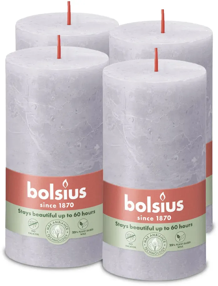 Rustik Stumpenkerzen 130/68 mm - Lavendel Grau (4 Stück)