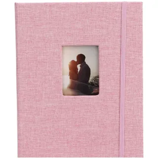 3-Zoll-Fotoalbum, Kleines Bilderbuch mit Taschen für 208 Fotos, Dekoratives Fotoalbum aus Baumwolle und Leinen für Visitenkarten, Briefmarken, Tickets (Rosa)