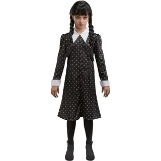 Chaks - Wednesday Addams Kleid Mädchen, offizielles Wednesday Kostüm, schwarzes Outfit mit weißem Kragen für Halloween & Karneval