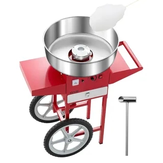 VEVOR elektrische Zuckerwattemaschine kommerzielle Zuckerwattegeräte mit Wagen (1000 W) mit 52 cm Edelstahlschüssel & Zuckerschaufel & Schublade, perfekt für Kindergeburtstage Familienfeiern Rot