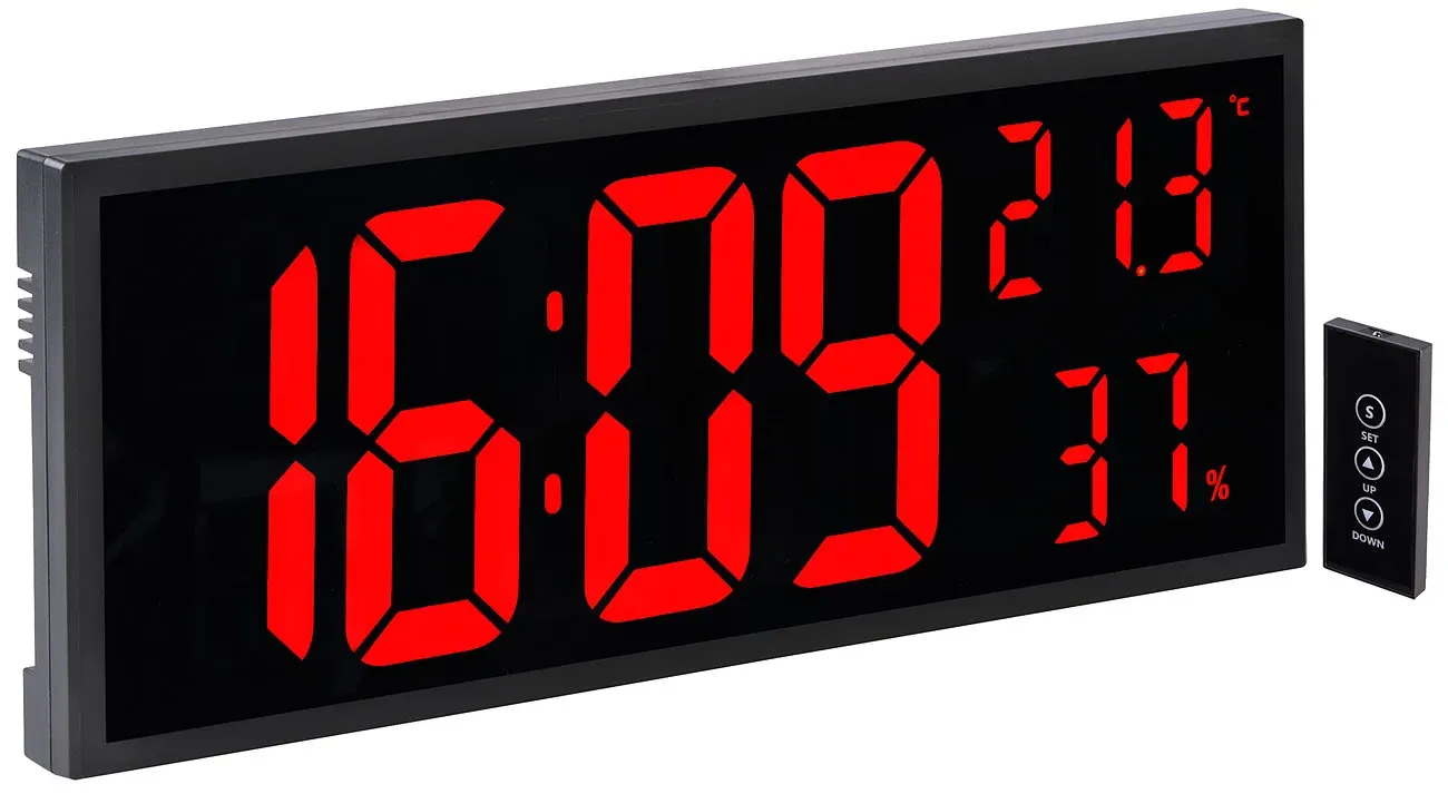 LED-Wand- & Tischuhr, Jumbo-Uhrzeit, Fernbedienung, Hygro-/Thermometer