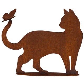 itsisa Rost Katze mit Schmetterling (Katze mit Schmetterling auf Schwanz) - Dekofigur, Rostfigur, Garten Deko