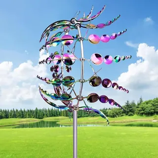 MUNCHIN Einzigartige und magische Metall Windmühle, 3D Windbetriebene Kinetische Windrad Garten Metall, Rostfrei Gartenstecker Windspiel, für Terrasse Rasen und Garten Dekoration,Multicolour