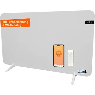 Könighaus 800W Smart Dual-Infrarotheizung V2 - Standgerät/Wandmontage - WLAN App-Steuerung mit Fernbedienung - Heizkörper inkl. Handtuchhalter, Standfüße & Befestigung Farbe: Weiß