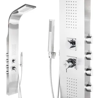 Steinkirch Edelstahl Duschpaneel SK-9304 mit Eckmontage-Set Einhebelmischer Duscharmatur Regendusche Duschstange mit Duschkopfhalterung Regenduschkopf Dusche mit Körperdüsen Handbrause