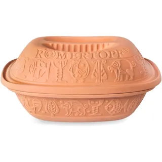 Römertopf Bräter Klassiker aus Naturton, Dampfgarer 3 Liter für bis zu 4 Personen, Keramik-Schmortopf für Backofen & Mikrowelle, Unterteil glasiert, fettarmes Garen, spülmaschinengeeignet